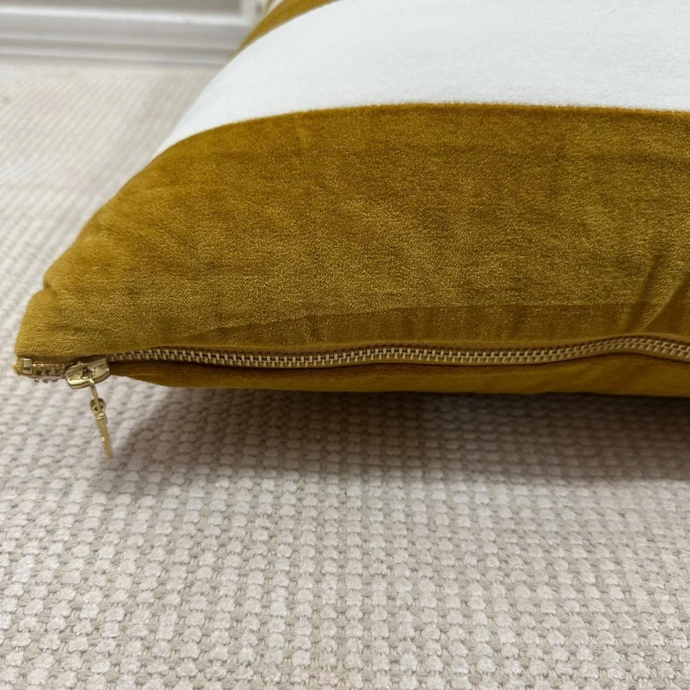 Anthropologie‎ Maize White Striped Throw Pillow 18x18 Cotton Mustard Yellow NEW
